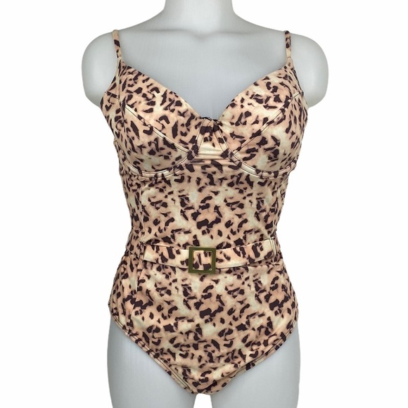 WE Wore What Animal Print Belt One Piece Swimsuit - Picture 1 of 9